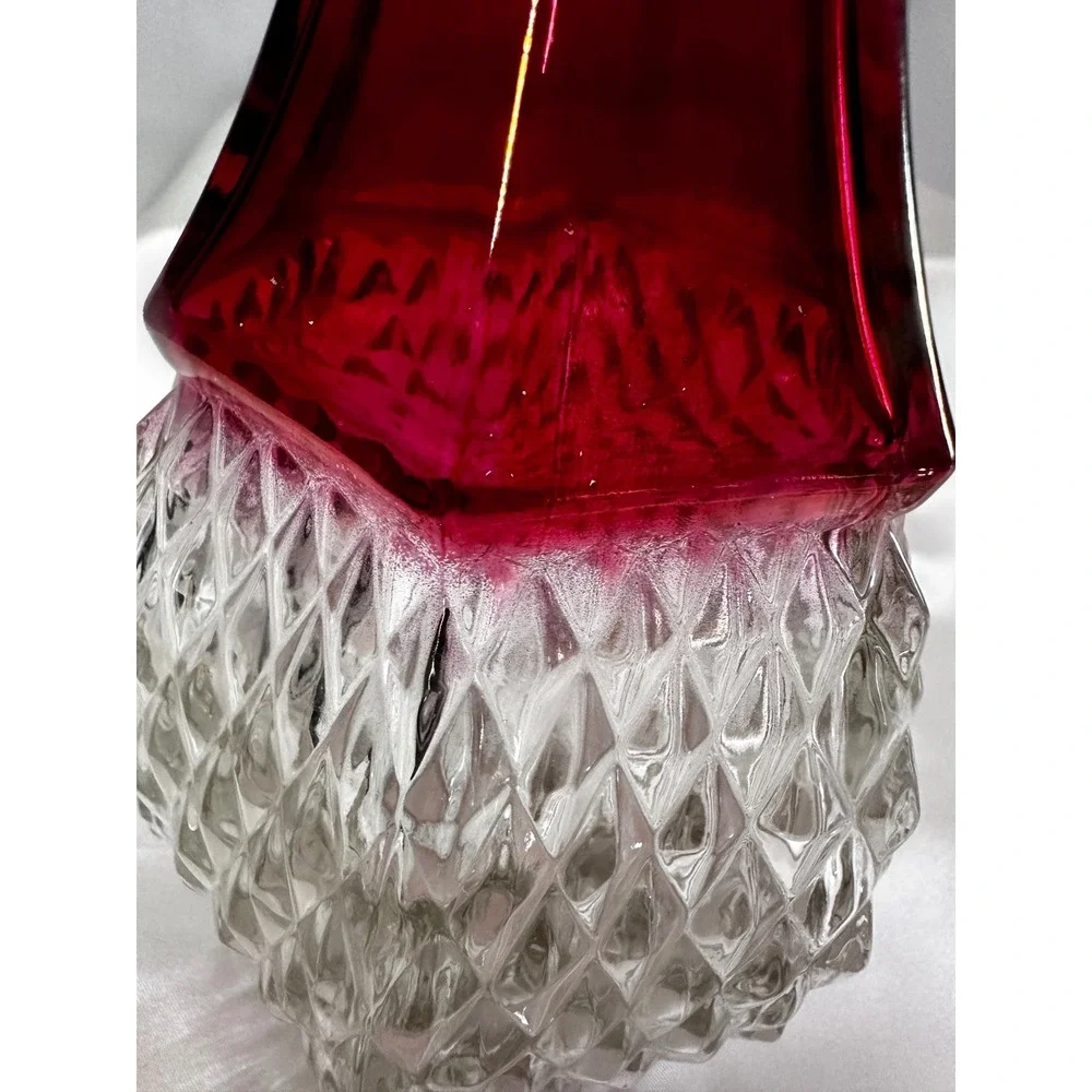 Vintage Kings Crown Ruby Flash Glass Decanter‎ with Stopper 12 Inch Hexagonal